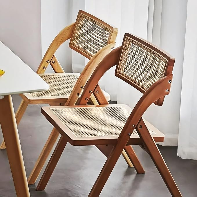 Simple Rattan Dining Chair Set of 2, Foldable Lounge Chair, Suitable - Image 8