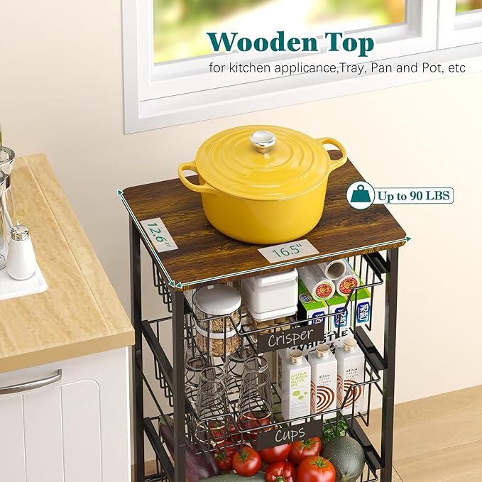 5-Tier Vegetable Fruit Basket Kitchen Storage Rolling Cart on Wheels - Image 5