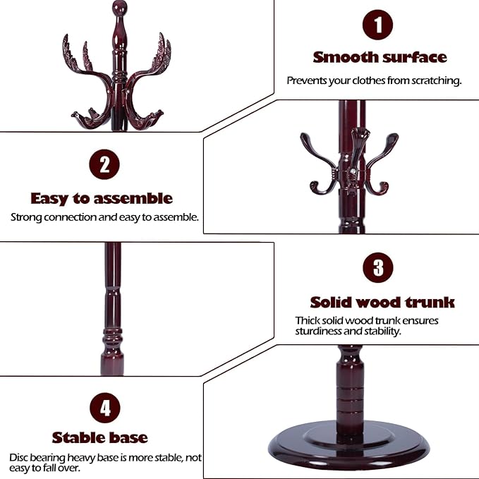 Coat Racks Free Standing with 14 Hooks, Natural Wood Coat Stands - Image 5
