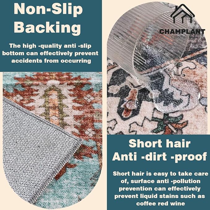Washable Area Rug 10'x14' Boho Design Non-Shedding Easy Care Ideal - Image 5