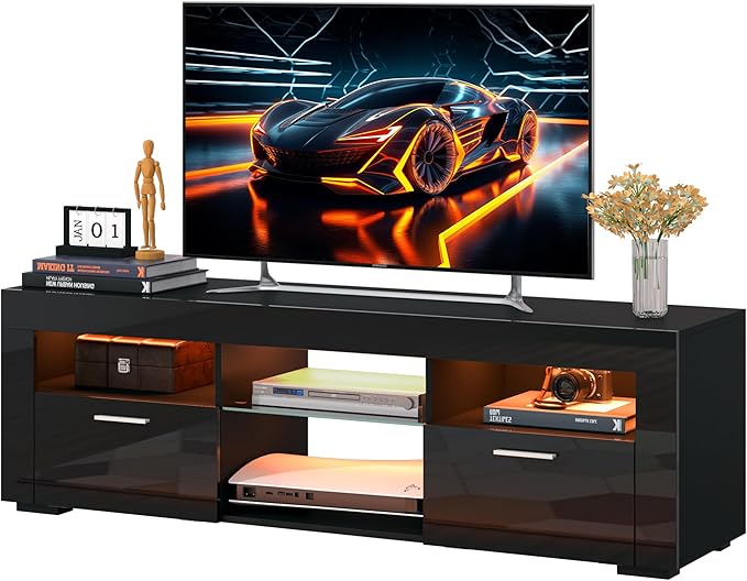 55" TV Stand for Living Room, High-Gloss Entertainment Center for 55 Inch TV by SANYOAC