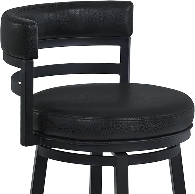 Armen Living Madrid 26" Seat Height Swivel Modern Ford Black Faux Leather and - Image 7