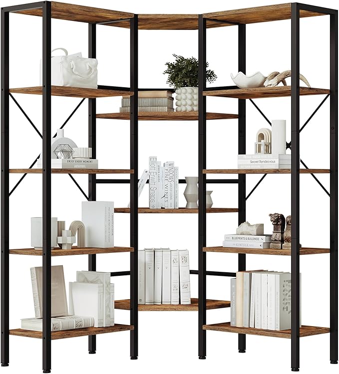 HOOBRO Industrial Corner Bookshelf, 5-Tier L-Shaped Bookcase, Open Display by HOOBRO