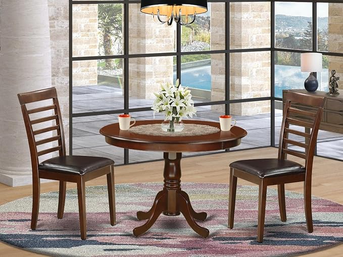 East West Furniture HLML3-MAH-LC 3 Piece Dining Table Set - Image 6