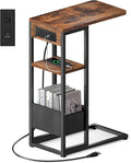 C Shaped End Table with Charging Station, Small Side Table by Yuede