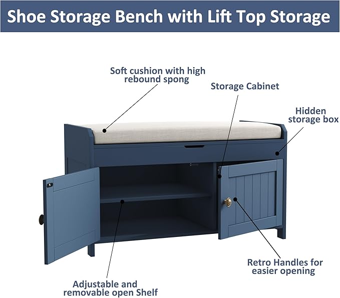 HOMEFORT 30" Shoe Bench with Lift Top Storage, Entryway Bench with Cushioned - Image 7