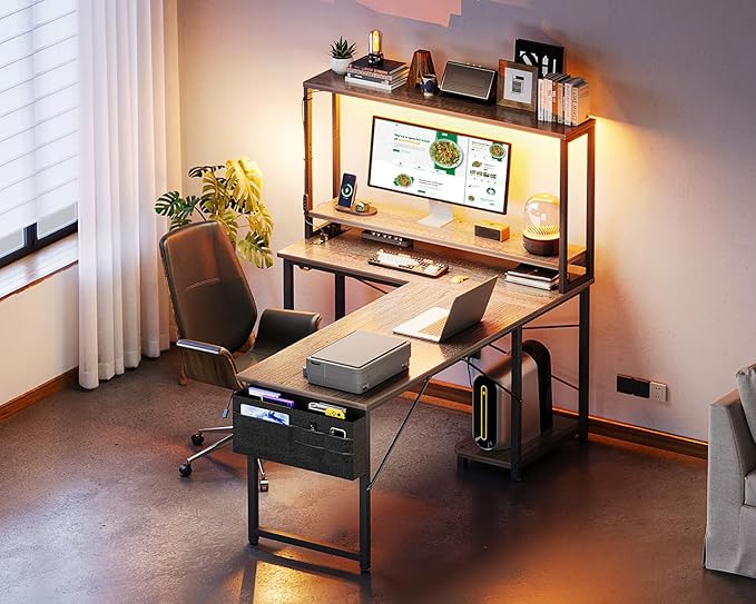 ODK 53 Inch L Shaped Desk with LED Lighting, Reversible Gaming Desk with Power - Image 8