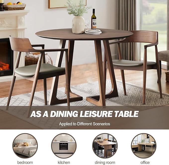 Walnut Round Dining Table for 4, 35.4" Small Wood Round Kitchen Table - Image 6