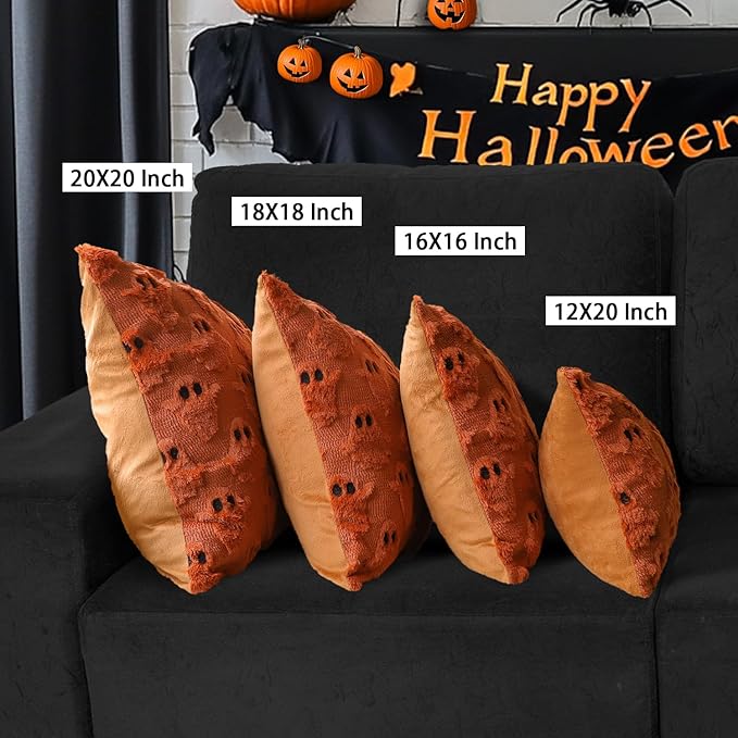 4TH Emotion Halloween Ghost Decorative Pillow Covers 18x18 Set of 2, Rust Red - Image 6