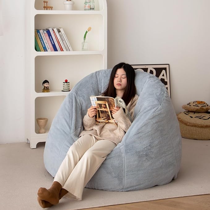 N&V Large Shell Bean Bag Chair, Adult Size Bean Bag Sack, Foam Filling by NV