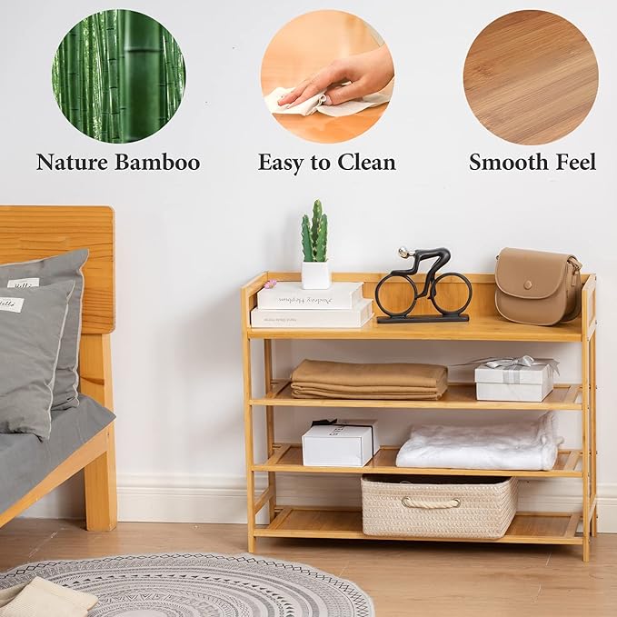 Bamboo Shoe Rack Organizer, 4 Tier Shoe Shelf Storage Organizer, - Image 6