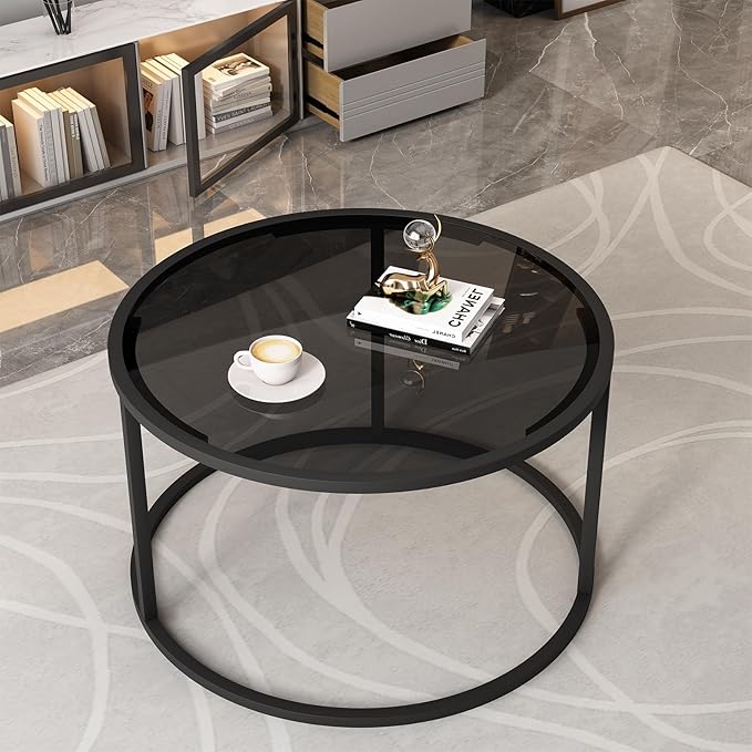 Glass Coffee Table Modern Center Table, Minimalist Round Coffee Tea Table - Image 5
