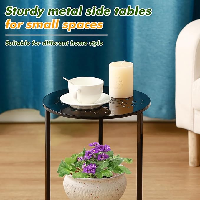 1 Pack 13" Metal Outdoor Side Tables Small Black Outside End Table - Image 4