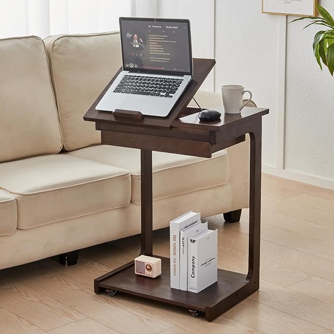 CozyDH Rolling Side Table with Wheels, Adjustable C Shaped End Table by CozyDHDuvetCover