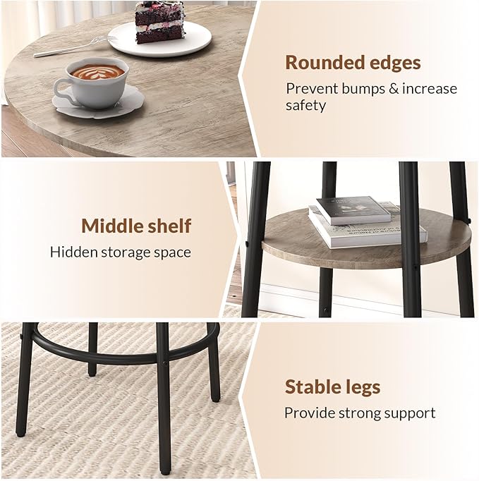 3 Pieces Round Bar Table and Chairs Set, Small Dining Table - Image 3