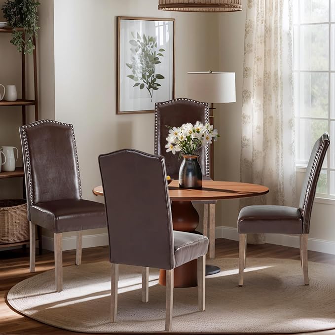 Stylish Upholstered Parsons Dining Chair PU Faux Leather - Image 4
