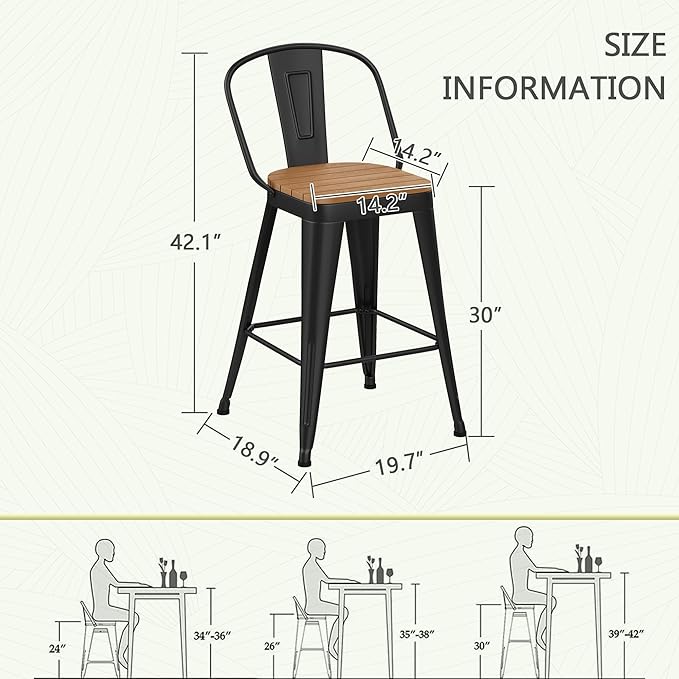 Outdoor Metal Bar Stools Set of 4, 30 inch Barstools Counter Height Bar Stool - Image 3