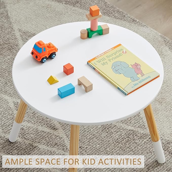 VECELO Round Table and Chair Set Playroom Furniture Wooden, Modern Minimalist - Image 3