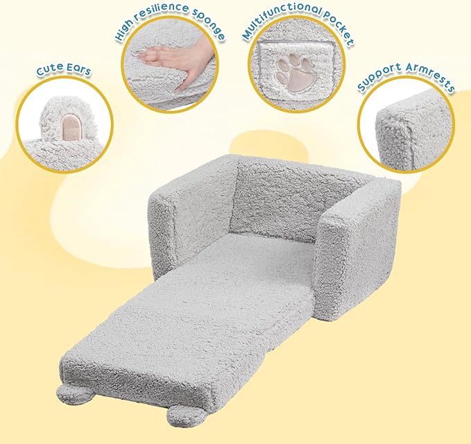 ALIMORDEN Fold Out Toddler Couch, Comfy 2-in-1 Cuddly Sherpa Bear Chair - Image 5
