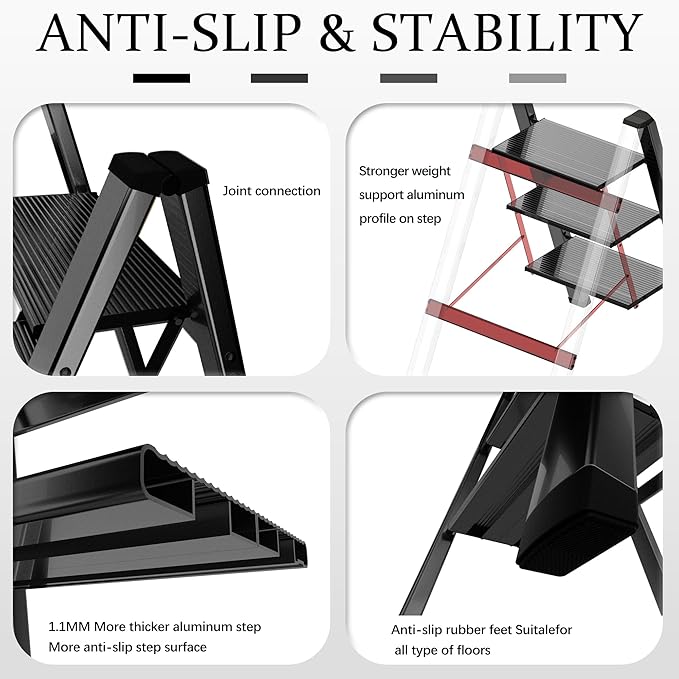 Lightweight Folding Step Ladder Household, Aluminum 4 Step Ladder Foldable - Image 2