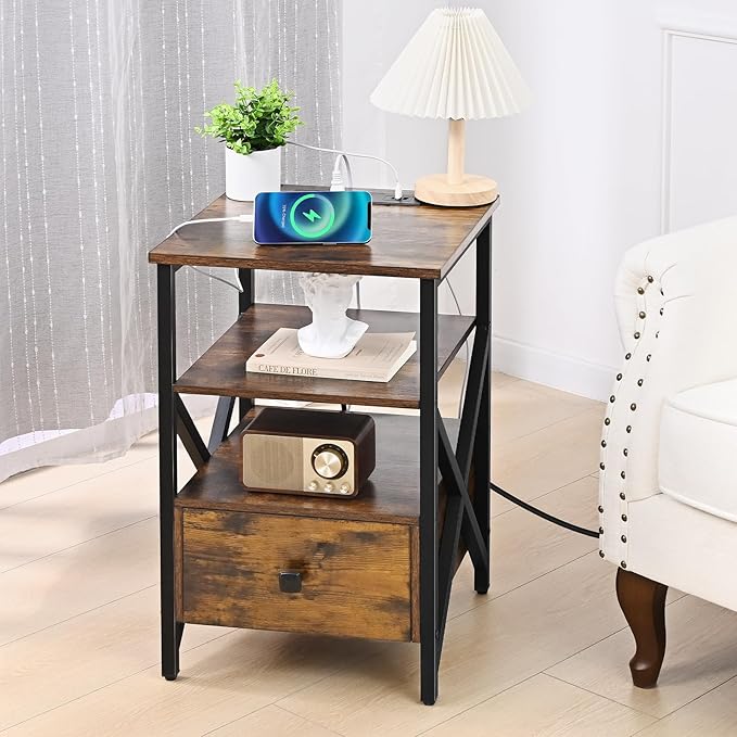 End Table with Charging Station, Charging Side Table Bedside Table with Outlets - Image 2
