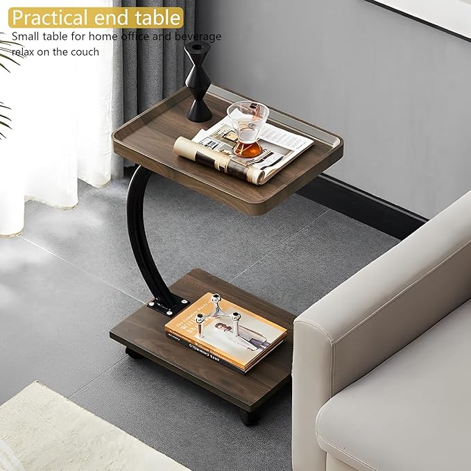 C Table End Table, 360°Swivel TV Tray Table - Image 2