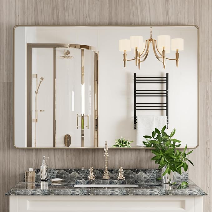 Bronze Bathroom Mirror 48x32 Inch, Brushed Bronze Metal Frame Mirror - Image 2