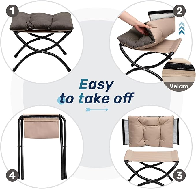 HollyHOME 15" Folding Footrest Stool, Upholstered Small Foldable Ottoman - Image 5