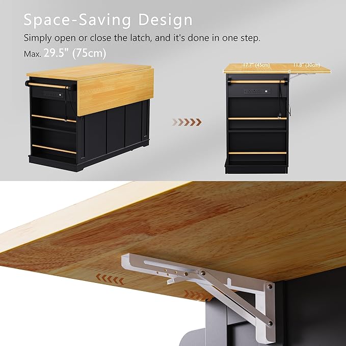 53" Large Kitchen Island with 2 Bar Stools, Power Outlet & Door Internal - Image 5