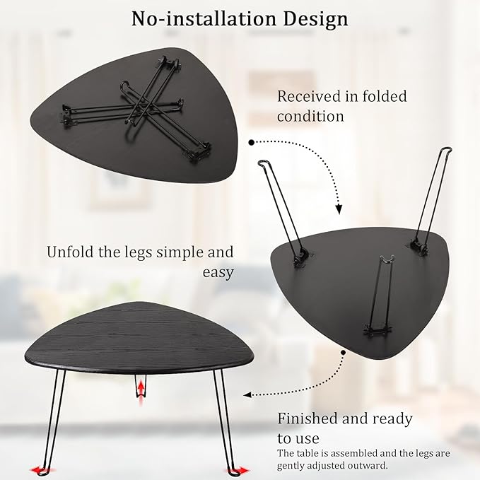 Black Folding Coffee Table Wooden Triangle Floor Table Desk - Image 7
