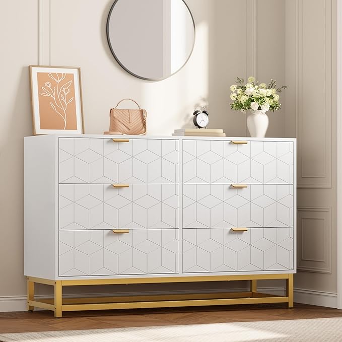 GAOMON White Dresser for Bedroom, Modern 6 Drawer Double Dresser by GAOMON