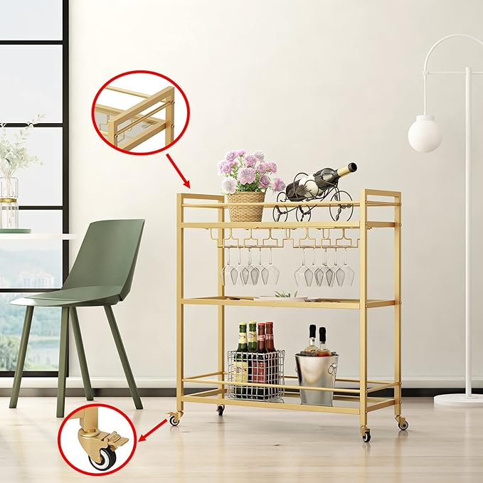 Glass Gold Bar Carts for Home - Image 2