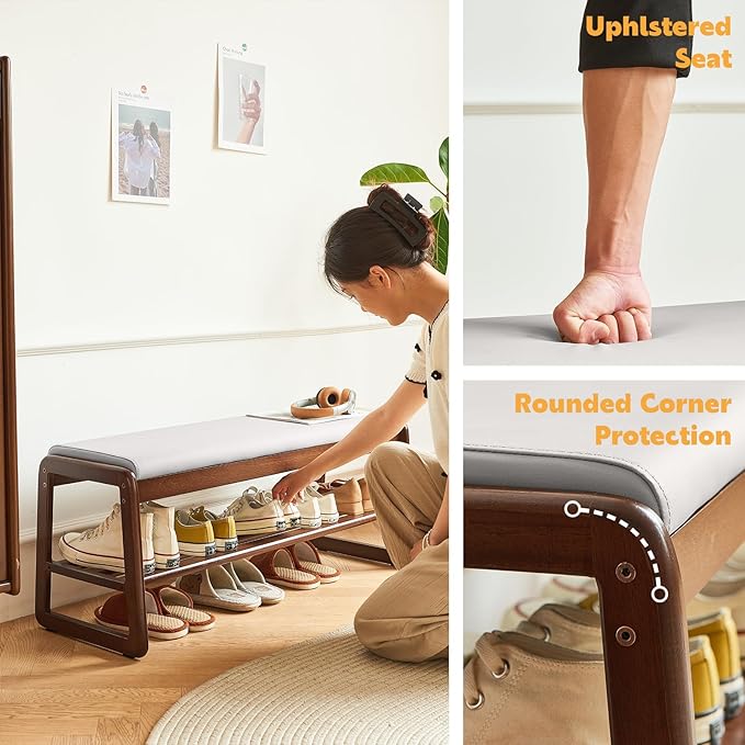 Solid Wood Shoe Bench, 2-Tier Wooden Storage Entryway Bench, Small Entryway - Image 6