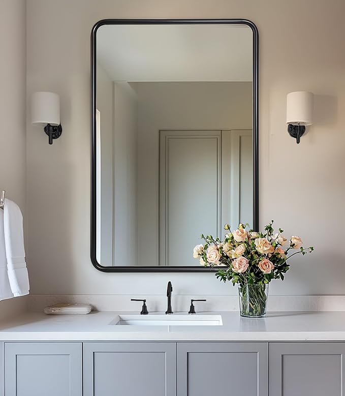 ANDY STAR Bathroom Mirror, 24x36 Inch Stainless Steel Metal Frame Black - Image 3
