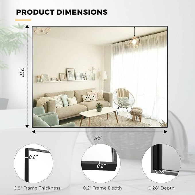 27x36 Inch Black Bathroom Mirror - Image 9