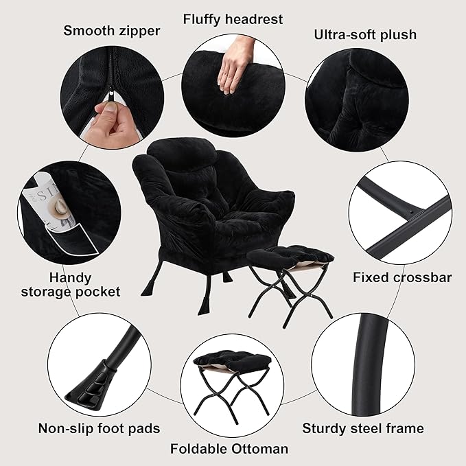Fabric Lazy Chair with Ottoman, Oversized Upholstered Sofa Chair - Image 5
