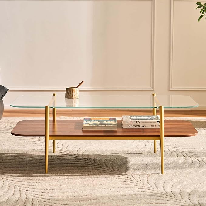 AGV LIGHTING Tadio Large Glass Coffee Table, Mid-Century Modern Coffee Table - Image 3