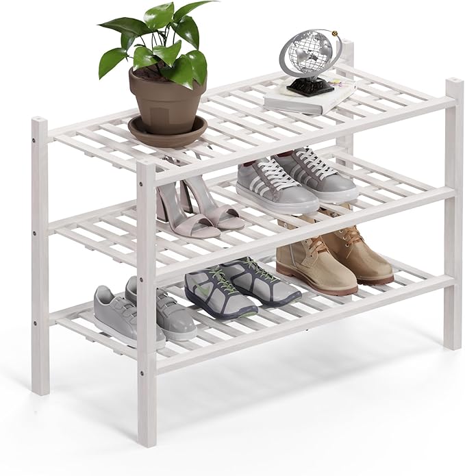 Haddockway 3 Tier Bamboo Shoe Rack Storage Organizer, Small Space 27"x11"x20" by Haddockway