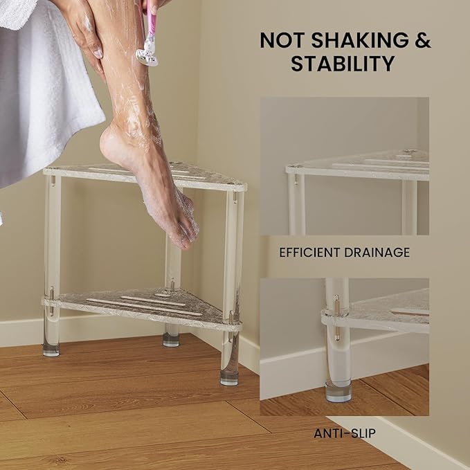 Acrylic Corner Shower Stool for Shaving Legs 11.42" D X 11.42" W X 14.37" H - Image 4