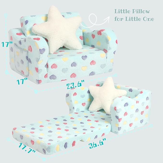 Toddler Couch, 2-in-1 Toddler Soft Couch Fold Out - Image 3