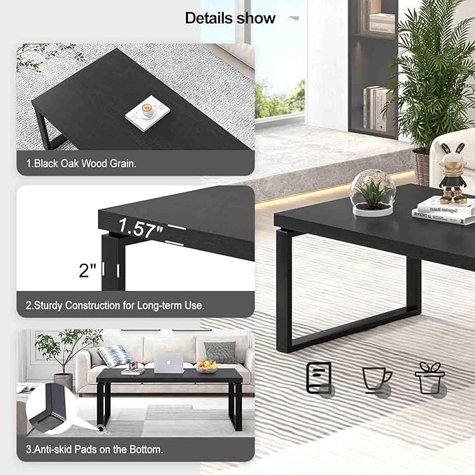 EXCEFUR Black Coffee Table, Modern Rustic Center Table - Image 5