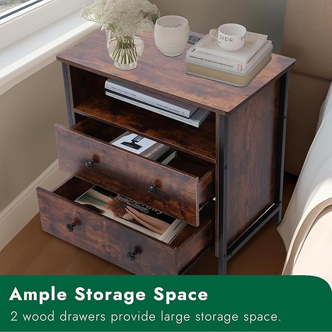 27 Inch Wide Night Stand, Large Wood Night Stand Set 2 - Image 7
