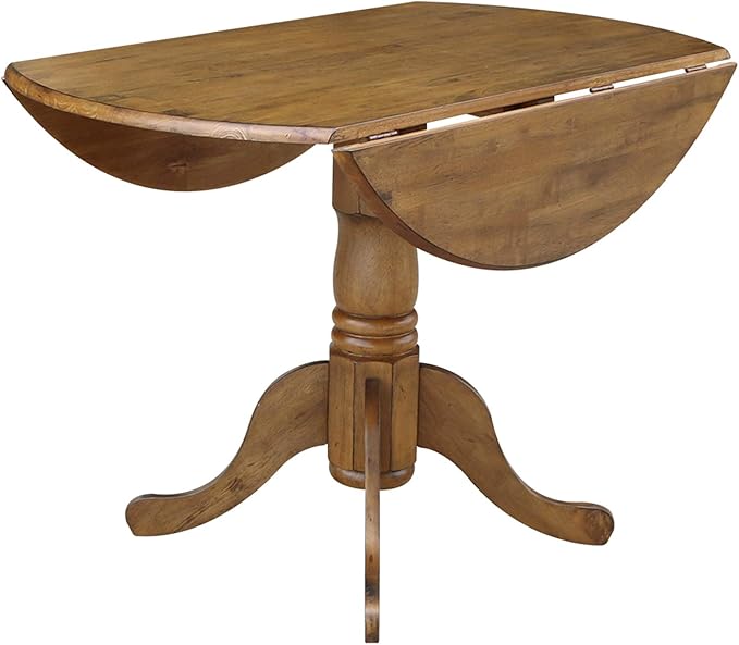 42" Round Dual Drop Leaf Pedestal Dining Table Solid Wood, Easy Assembly - Image 6