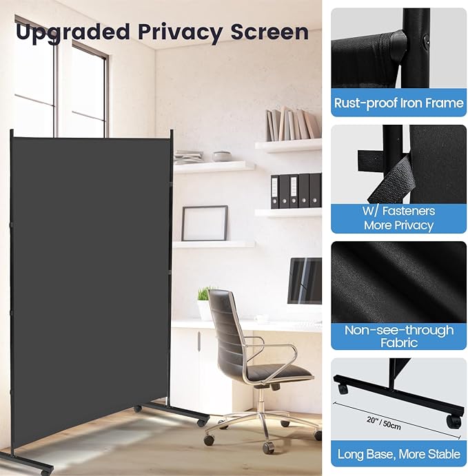 MAYOLIAH Large Single Panel Room Divider on Wheels, 71”W x 75”H Rolling Privacy - Image 5