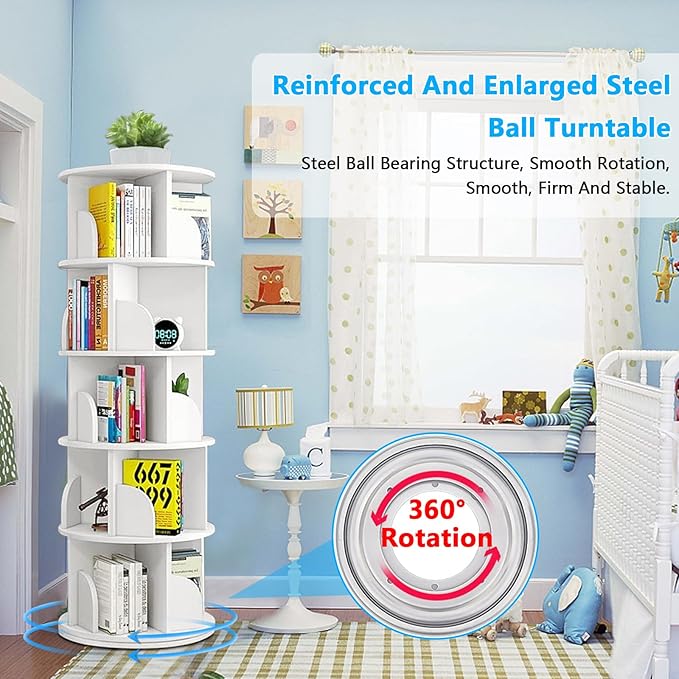 Rotating Bookshelf Tower, 360 Display 5 Tier Floor Standing Bookcase Storage - Image 8