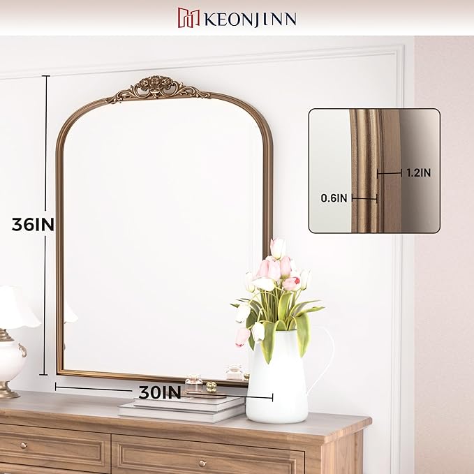 Keonjinn Gold Vintage Mirror 30" x 36", Antique Brass Mirrors - Image 4