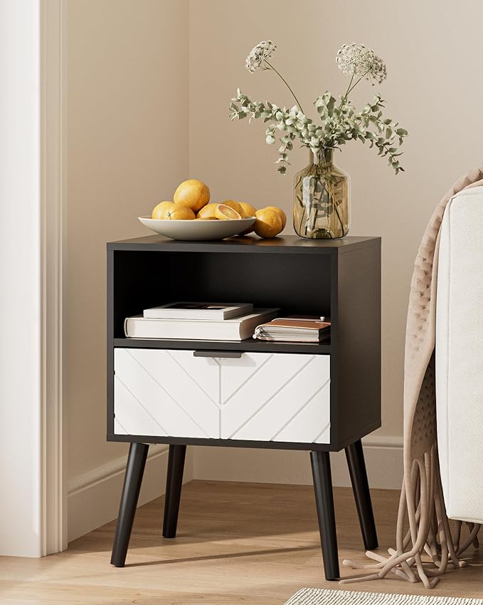 Nightstand, Bedside Table with Gold Frame, Modern Bedside Furniture, End Table by AEPOALUA
