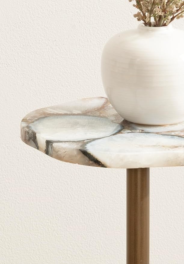 Kate and Laurel Tira Elegant Wavy Round Drink Table, Natural Agate and Antique - Image 5