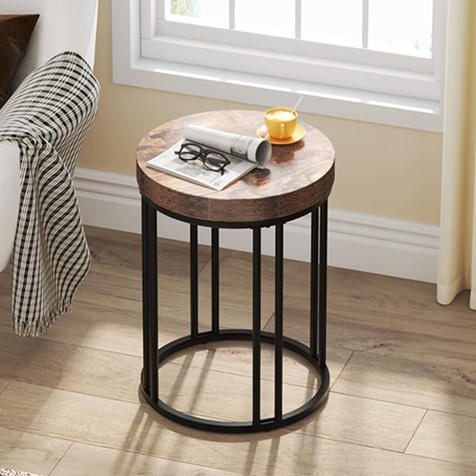 LITTLE TREE Round End Table, Industrial Side Table Small Accent Table, Metal - Image 4