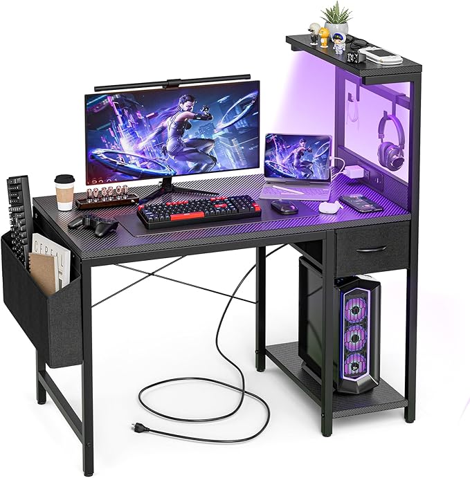 Gaming Desk 40 Inch with Power Outlet and LED Light, Computer Desk with by Unknown